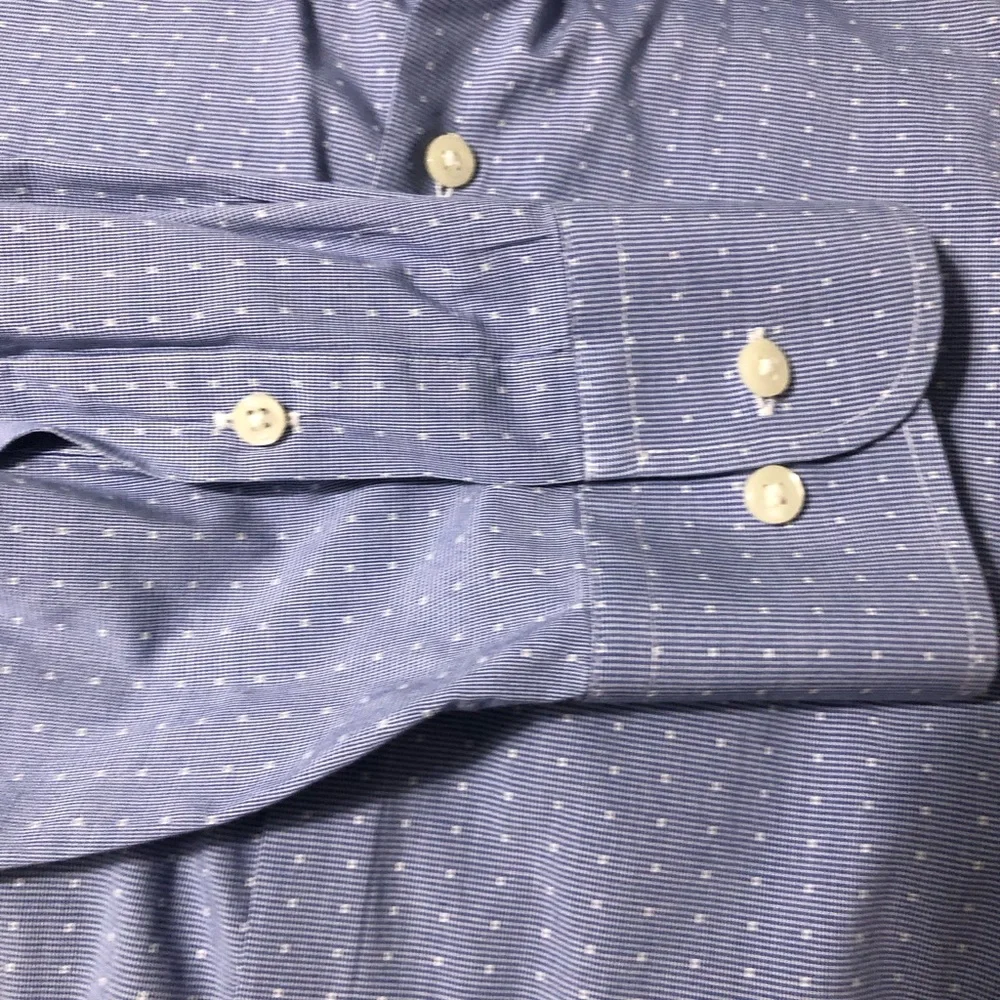 Ike Behar NYC blue white button down dress shirt mens size 16 34/35  100% cotton